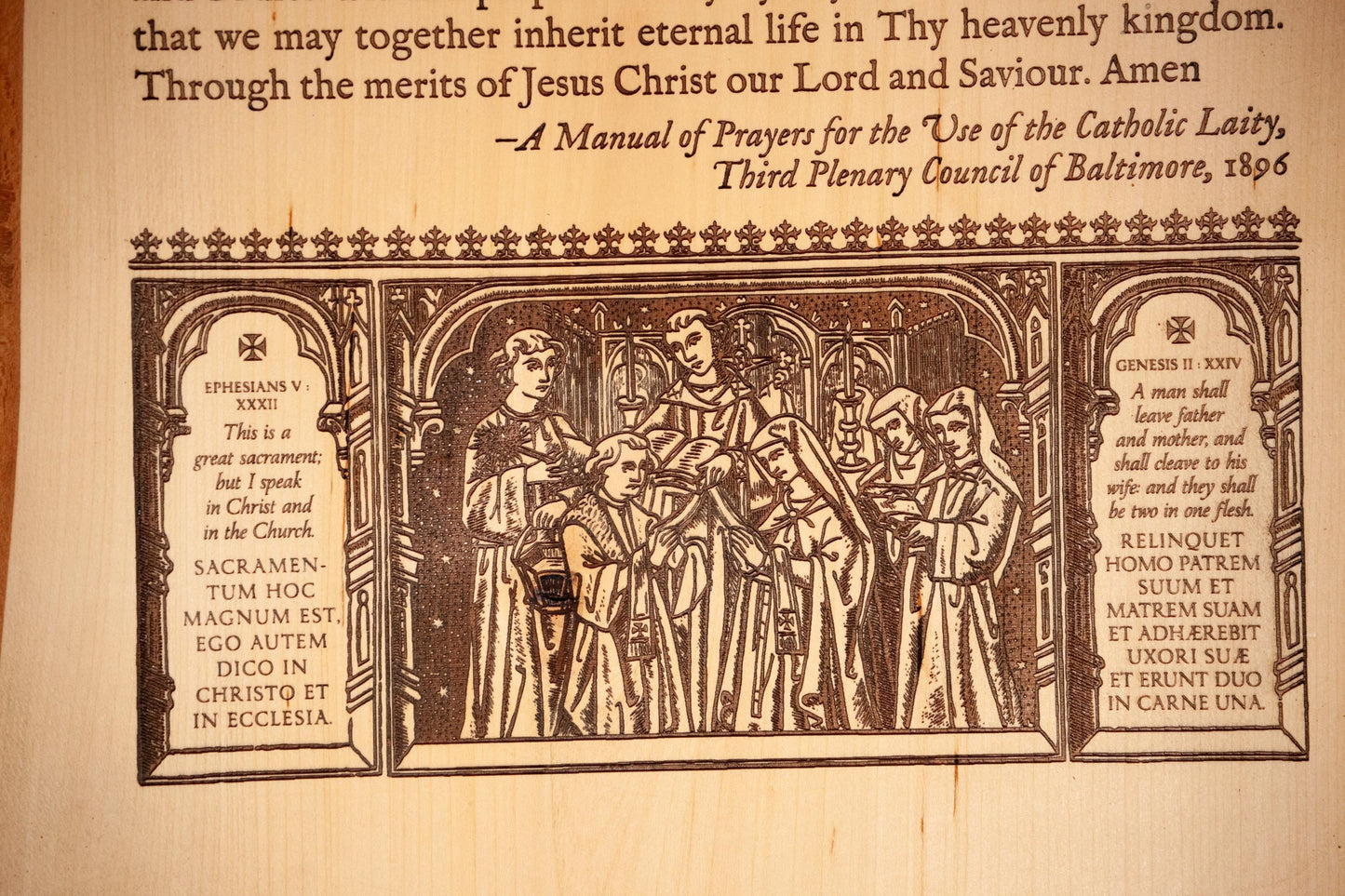Prayer of Husband and Wife, 12 x 16 inch Laser-Engraved Wood Wall Art, Large, Engraved in the USA, Catholic Living