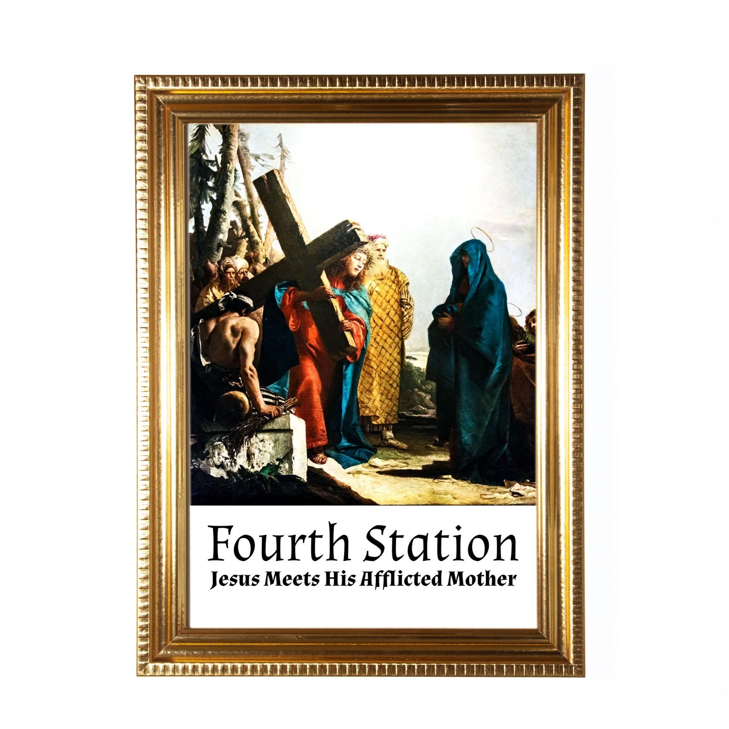 Stations of the Cross, Set of 14 Hand-Framed 5x7 Prints—Original Design with Restored Antique Artwork—Gold Frame