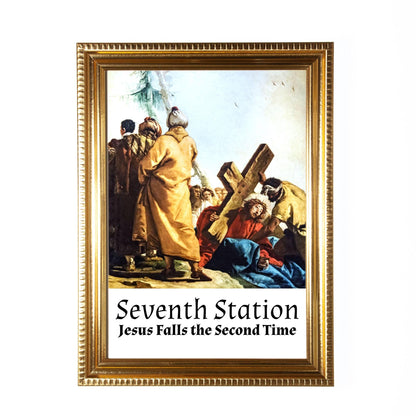 Stations of the Cross, Set of 14 Hand-Framed 5x7 Prints—Original Design with Restored Antique Artwork—Gold Frame