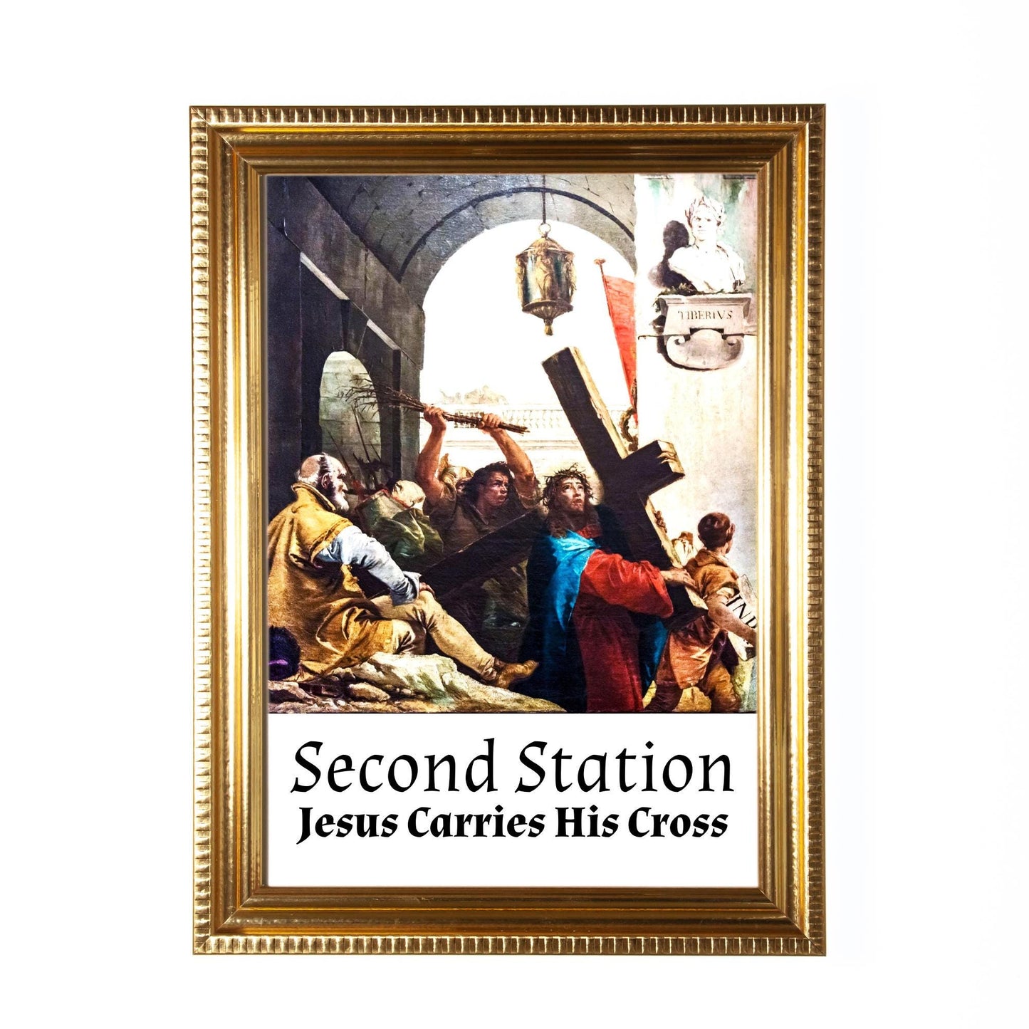 Stations of the Cross, Set of 14 Hand-Framed 5x7 Prints—Original Design with Restored Antique Artwork—Gold Frame