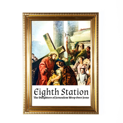 Stations of the Cross, Set of 14 Hand-Framed 5x7 Prints—Original Design with Restored Antique Artwork—Gold Frame