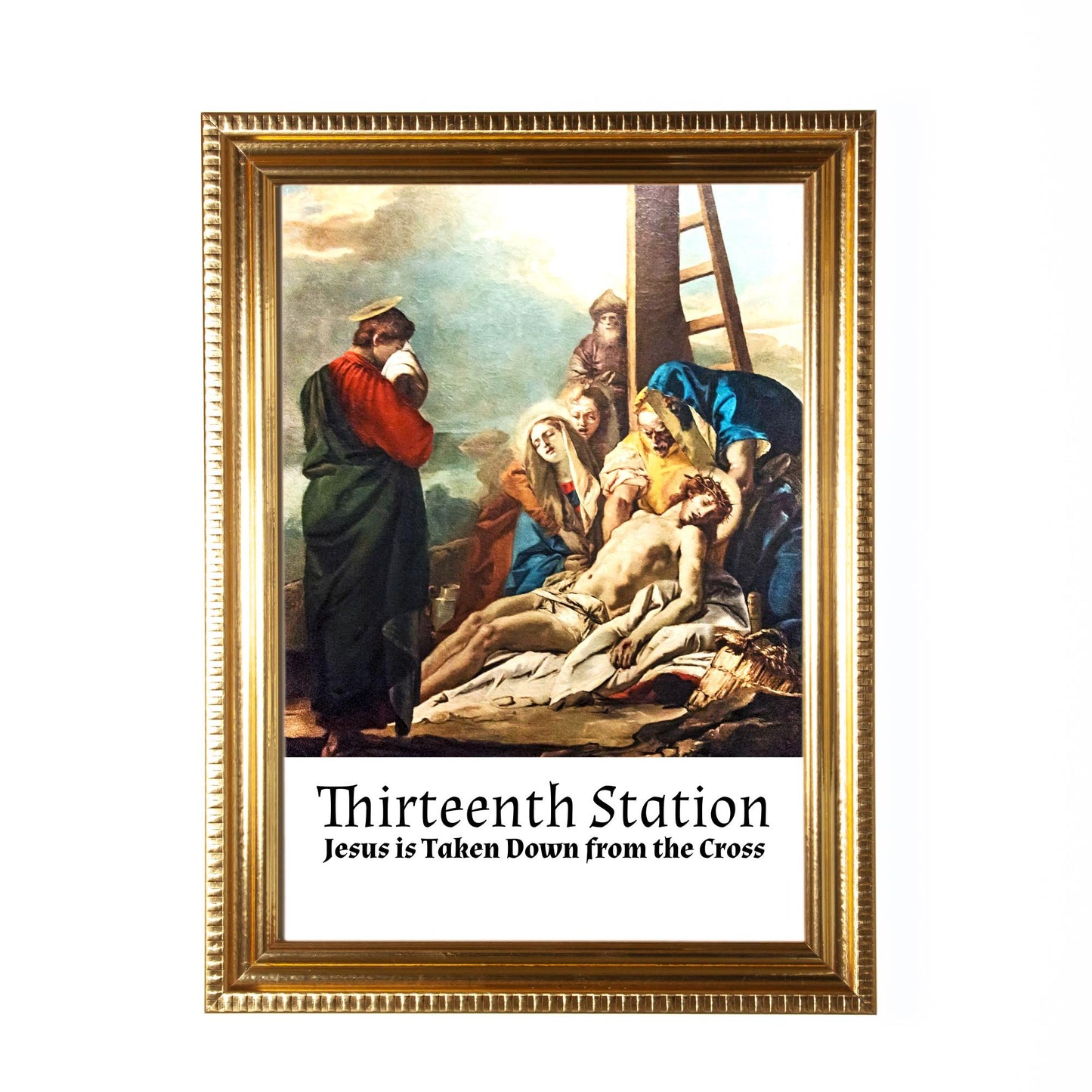 Stations of the Cross, Set of 14 Hand-Framed 5x7 Prints—Original Design with Restored Antique Artwork—Gold Frame