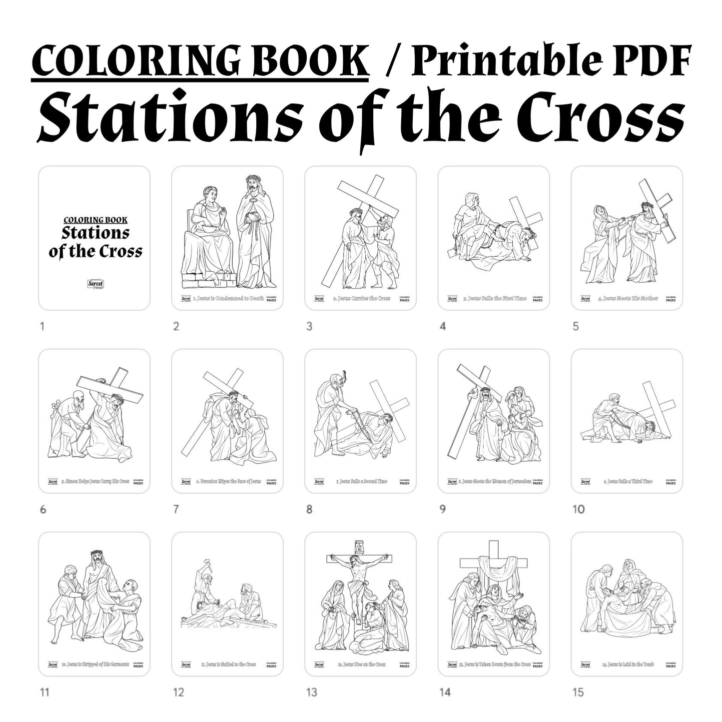 Stations of the Cross - Printable Catholic Coloring Book (14 Pages) – Instant Digital Download PDF