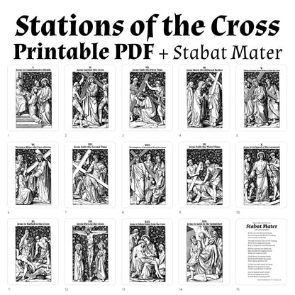 Printable Stations of the Cross PDF – 14 Classic Catholic Images + Stabat Mater – 8.5x11 Posters for Lent, Prayer, Study (Digital Download)