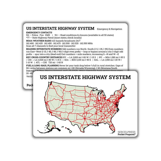 US Interstate Map Wallet Card – Emergency Navigation Reference – Waterproof EDC Survival Map – Pocket Prepared™ Plastic Card