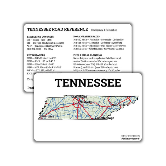 Tennessee Interstate Highway Map Wallet Card – Emergency Navigation Reference – Waterproof EDC Road Map – Pocket Prepared™ Plastic Card