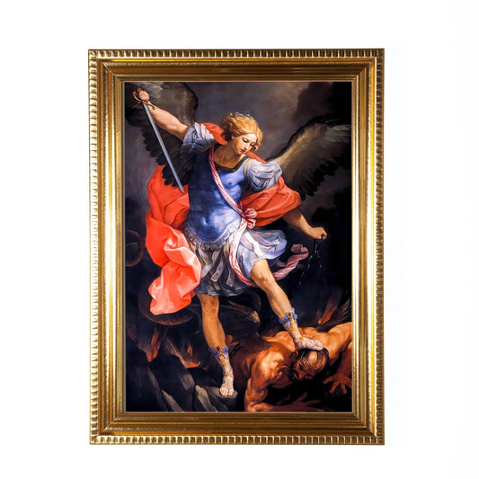 St. Michael the Archangel, Hand-Framed Original Design—Restored Antique Artwork—Gold Frame, Wall Decor, Spiritual Protection, 5x7 or 8x10