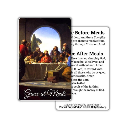 Grace Before and After Meals Prayer Card – Durable Plastic Catholic Holy Card – Catholic Wallet Prayer Card – Made in the USA