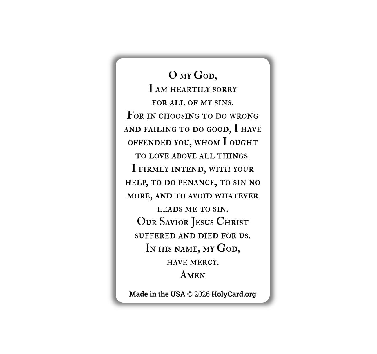 Act of Contrition Prayer Card – Durable Plastic Catholic Holy Card – Catholic Wallet Prayer Card – Made in the USA – Pocket PrayerFulls™