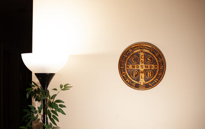 St. Benedict Medal Wall Art, Large 12" Catholic Wall Plaque, Deep Laser Engraved Wood Decor, House Blessing, Made in the USA