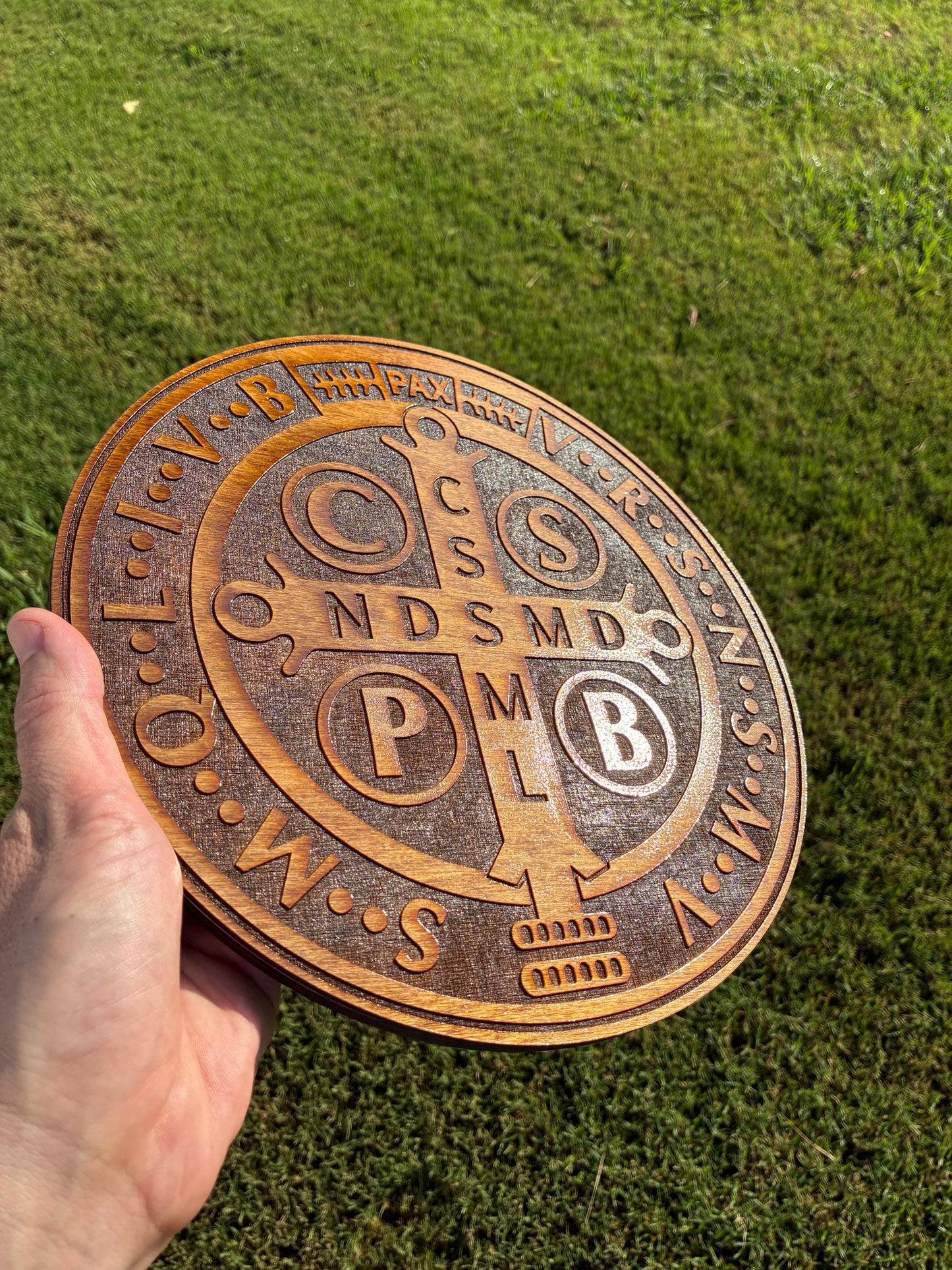 St. Benedict Medal Wall Art, Large 12" Catholic Wall Plaque, Deep Laser Engraved Wood Decor, House Blessing, Made in the USA