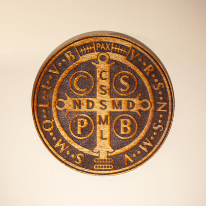 St. Benedict Medal Wall Art, Large 12" Catholic Wall Plaque, Deep Laser Engraved Wood Decor, House Blessing, Made in the USA