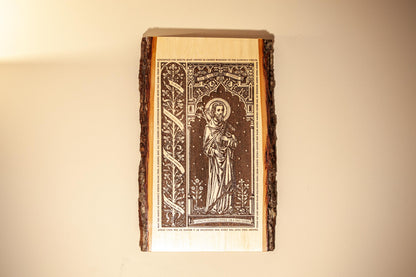 Saint Joseph the Worker Live Edge Wood Wall Art – Large 10x16 Laser Engraved Catholic Plaque – Rustic Bark Edge – Made in the USA