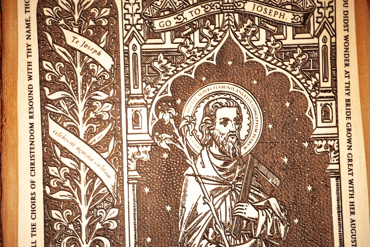 Saint Joseph the Worker Live Edge Wood Wall Art – Large 10x16 Laser Engraved Catholic Plaque – Rustic Bark Edge – Made in the USA