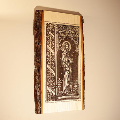 Saint Joseph the Worker Live Edge Wood Wall Art – Large 10x16 Laser Engraved Catholic Plaque – Rustic Bark Edge – Made in the USA