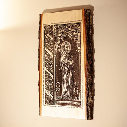 Saint Joseph the Worker Live Edge Wood Wall Art – Large 10x16 Laser Engraved Catholic Plaque – Rustic Bark Edge – Made in the USA