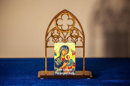 Gothic Cathedral Holy Card Display - Wood Stand for Pocket PrayerFulls™ Holy Cards - Catholic Desk, Shelf, Prayer Corner - Made in USA