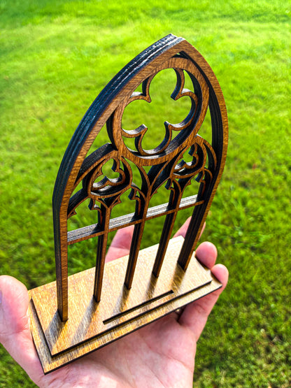 Gothic Cathedral Holy Card Display - Wood Stand for Pocket PrayerFulls™ Holy Cards - Catholic Desk, Shelf, Prayer Corner - Made in USA