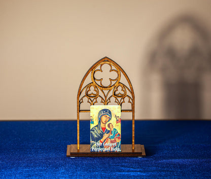 Gothic Cathedral Holy Card Display - Wood Stand for Pocket PrayerFulls™ Holy Cards - Catholic Desk, Shelf, Prayer Corner - Made in USA