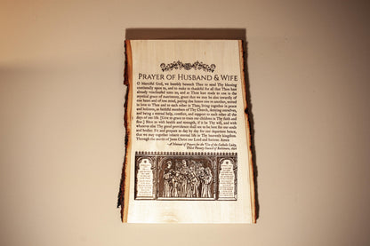Catholic Prayer of Husband & Wife 9x13" Engraved Wood Wall Plaque – Rustic Live Edge Wedding Gift – Anniversary Gift – Made in the USA