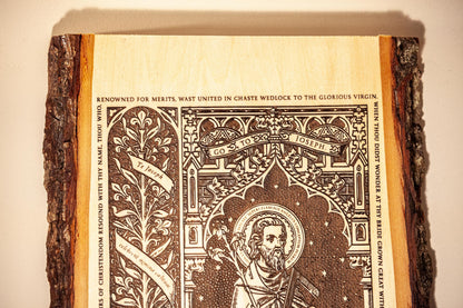 Saint Joseph the Worker Live Edge Wood Wall Art – Large 10x16 Laser Engraved Catholic Plaque – Rustic Bark Edge – Made in the USA