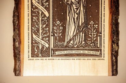 Saint Joseph the Worker Live Edge Wood Wall Art – Large 10x16 Laser Engraved Catholic Plaque – Rustic Bark Edge – Made in the USA