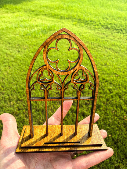 Gothic Cathedral Holy Card Display - Wood Stand for Pocket PrayerFulls™ Holy Cards - Catholic Desk, Shelf, Prayer Corner - Made in USA