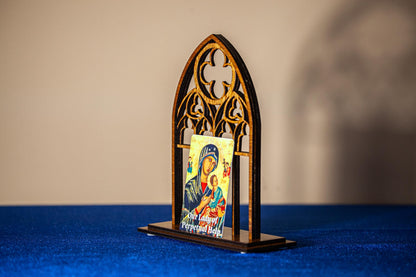 Gothic Cathedral Holy Card Display - Wood Stand for Pocket PrayerFulls™ Holy Cards - Catholic Desk, Shelf, Prayer Corner - Made in USA