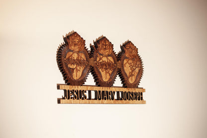 Three Hearts Catholic Wall Art – Sacred Heart, Immaculate Heart & Chaste Heart of St. Joseph – Engraved Wood Wall Art – Made in the USA