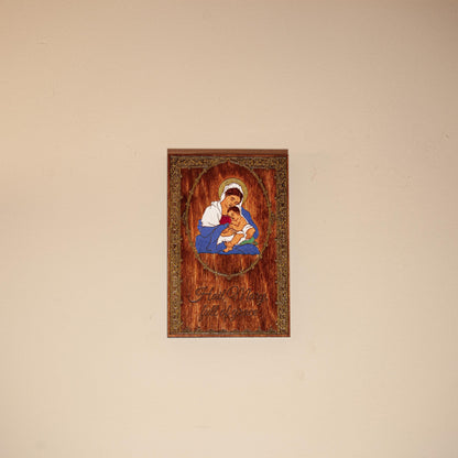 Hand-Colored Hail Mary Madonna and Child Wall Art – 4x6 Engraved Birch Wood Catholic Wall Art – Hand-Colored Marian Art – Made in the USA