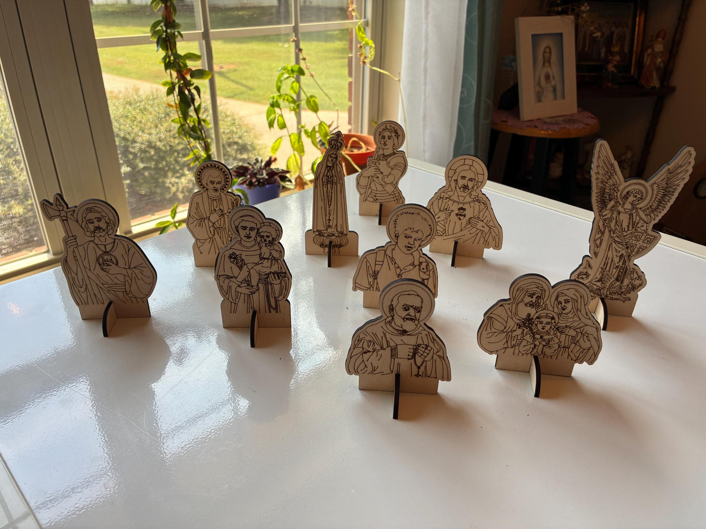 Color Your Own Mini Saint Cutout Figurines, Birch Wood, 5", Laser Cut and Engraved in the USA, Saint George and the Dragon and MORE