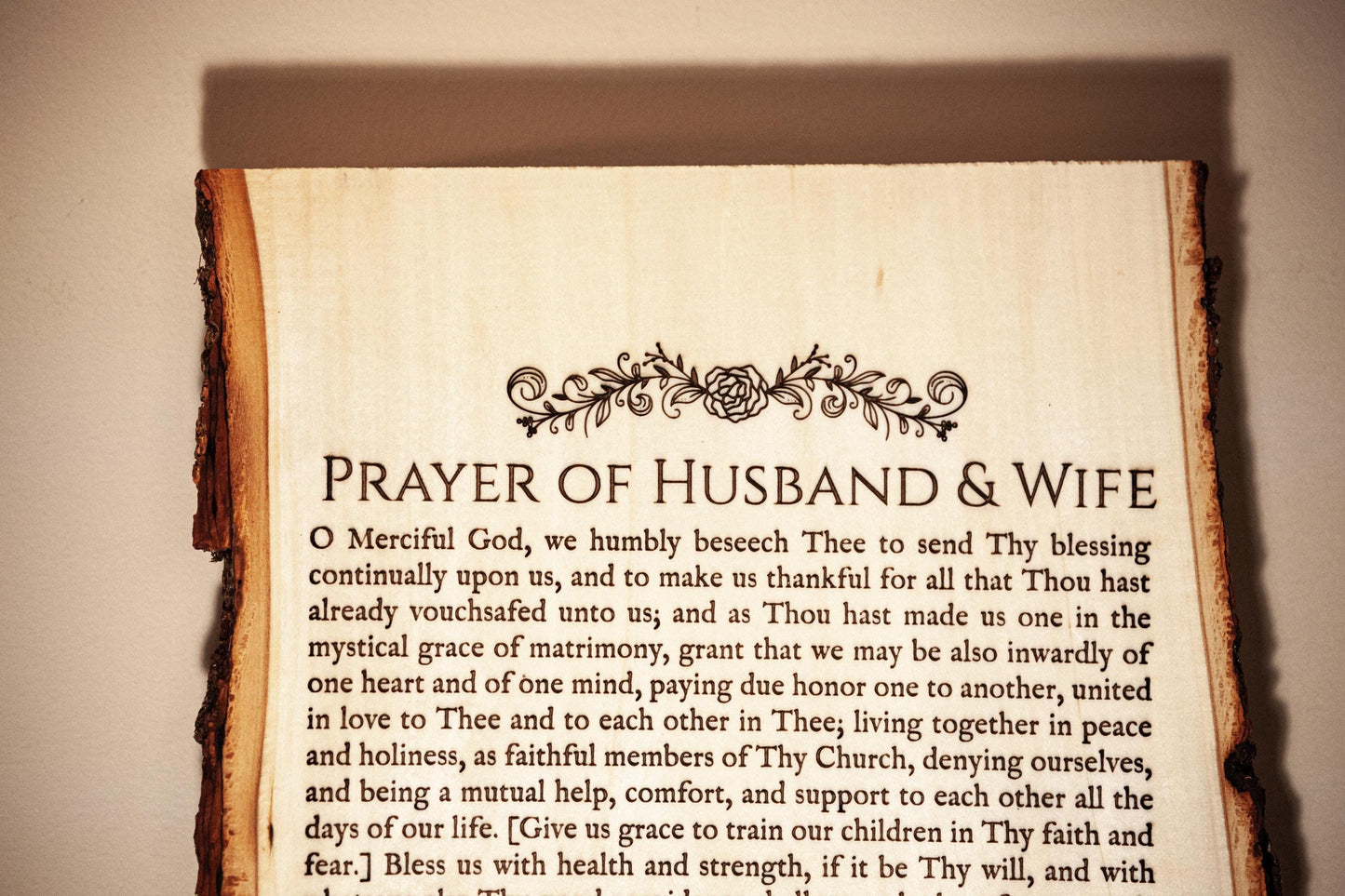 Catholic Prayer of Husband & Wife 9x13" Engraved Wood Wall Plaque – Rustic Live Edge Wedding Gift – Anniversary Gift – Made in the USA