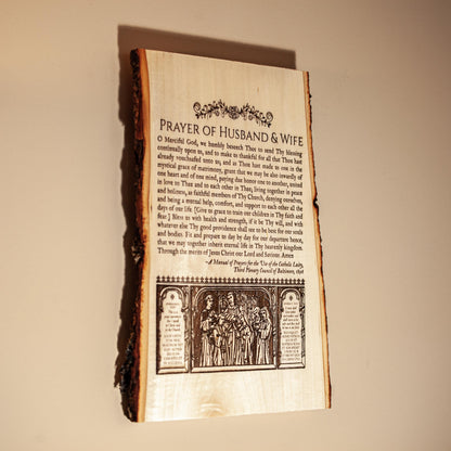 Catholic Prayer of Husband & Wife 9x13" Engraved Wood Wall Plaque – Rustic Live Edge Wedding Gift – Anniversary Gift – Made in the USA