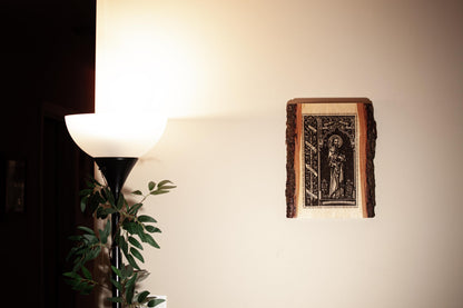 Saint Joseph the Worker Live Edge Wood Wall Art – Large 10x13 Laser Engraved Catholic Plaque – Rustic Bark Edge – Made in the USA