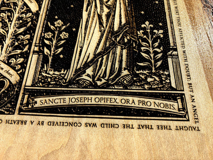 Saint Joseph the Worker Live Edge Wood Wall Art – Large 10x13 Laser Engraved Catholic Plaque – Rustic Bark Edge – Made in the USA