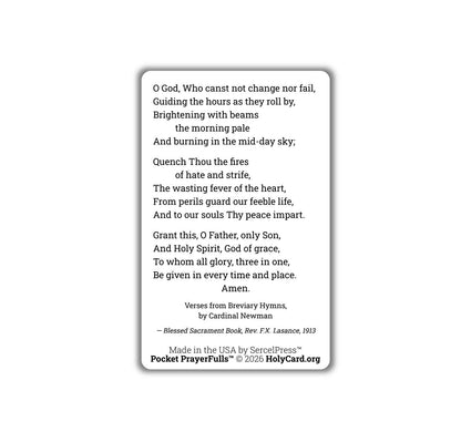 Catholic Prayer for Peace Card | Quench Thou the Fires of Hate and Strife | Cardinal Newman Hymn | Pocket PrayerFulls | Made in USA
