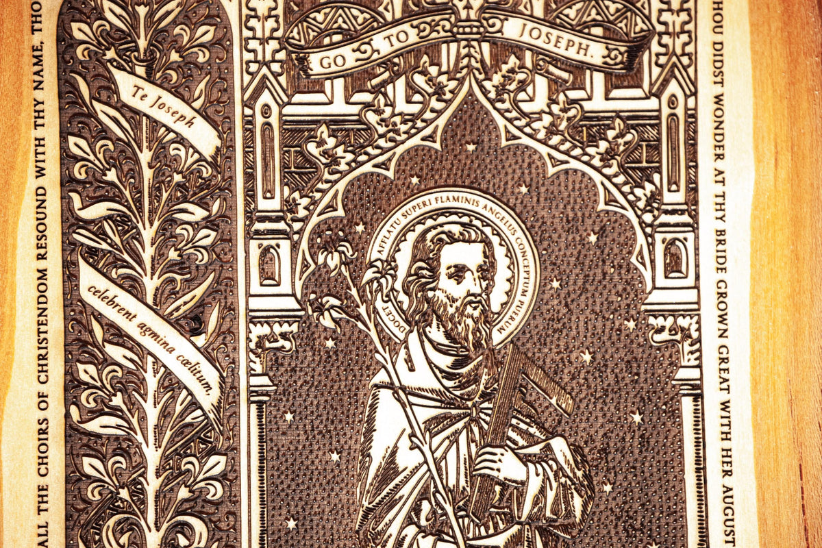 Saint Joseph the Worker Live Edge Wood Wall Art – Large 10x13 Laser Engraved Catholic Plaque – Rustic Bark Edge – Made in the USA