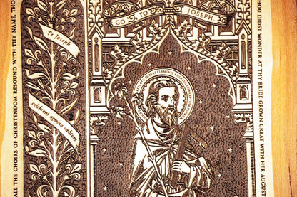 Saint Joseph the Worker Live Edge Wood Wall Art – Large 10x13 Laser Engraved Catholic Plaque – Rustic Bark Edge – Made in the USA