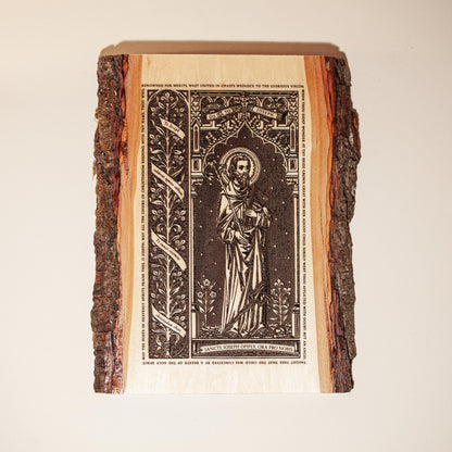 Saint Joseph the Worker Live Edge Wood Wall Art – Large 10x13 Laser Engraved Catholic Plaque – Rustic Bark Edge – Made in the USA